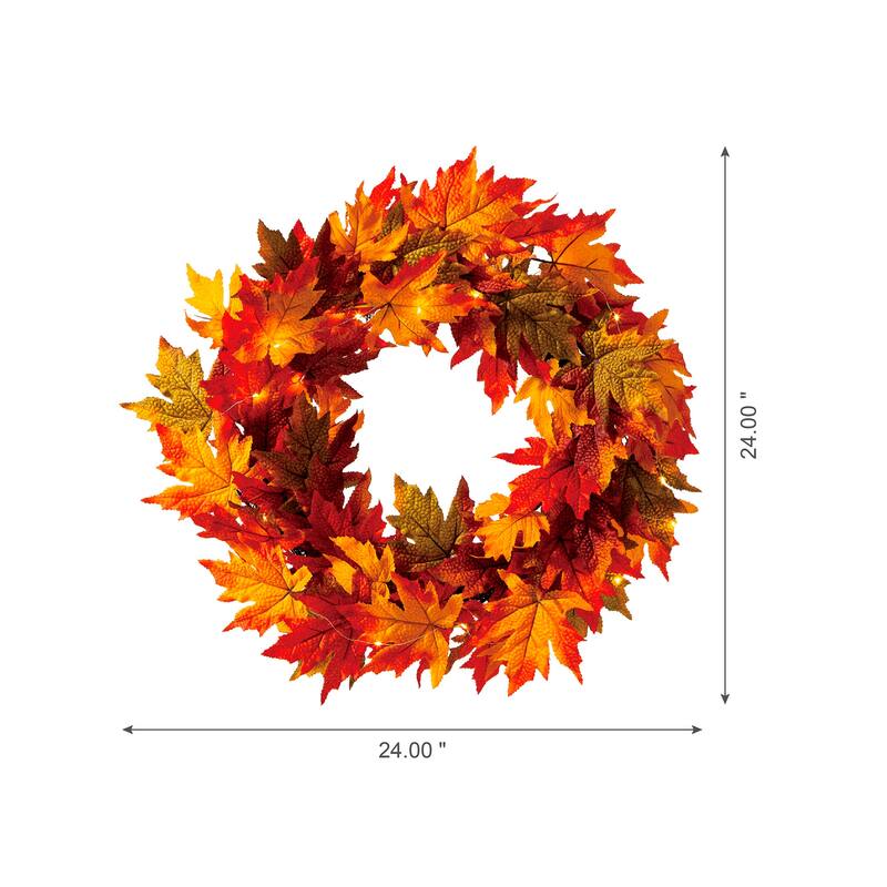 Glitzhome Thanksgiving LED Lighted Fall Maple Leaves Wreath & Garland with Timer