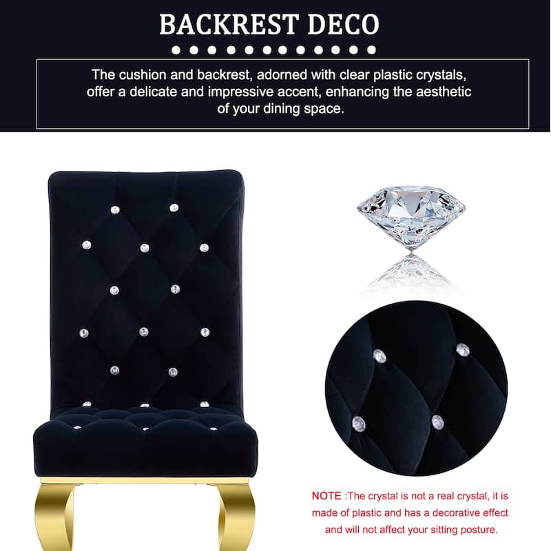 Black Buttons Tufted Dining Chairs with Gold Legs