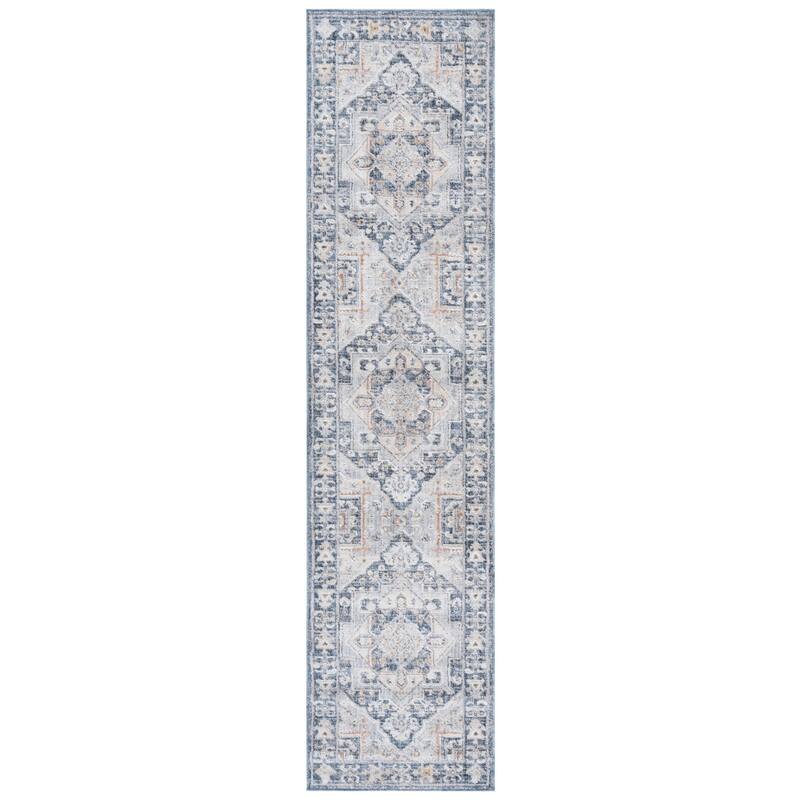 SAFAVIEH Scarlett Sorne Transitional Rug - 2' x 8' Runner - Navy/Ivory Rust