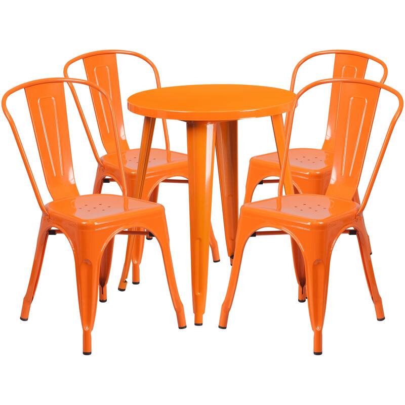 24'' Round Metal Indoor-Outdoor Table Set with 4 Cafe Chairs