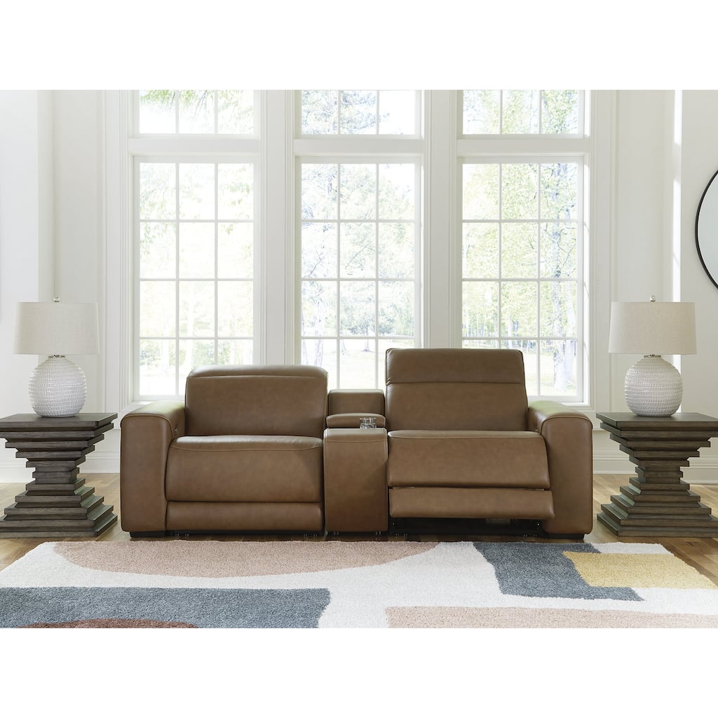 Signature Design by Ashley Rally-Up Brown 3-Piece Power Reclining Sectional Loveseat with Console - 97" W x 40" D x 34" H