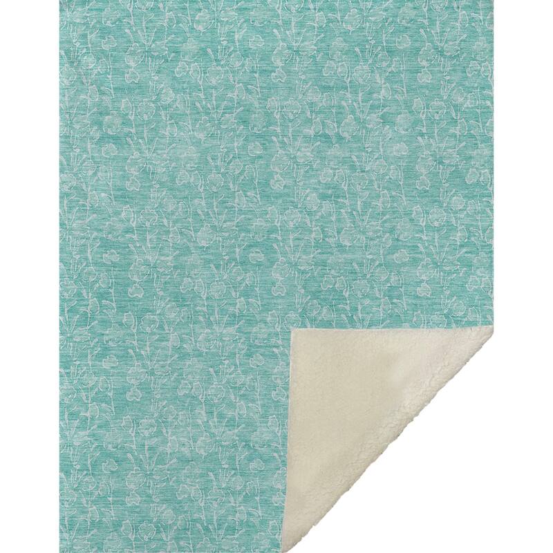 Premium Machine Washable Modern Floral Sherpa Throw Blanket