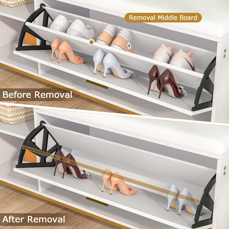 Entryway Shoe Cabinet Shoe Storage Bench with Padded Seat, Shoe Rack for Hallway, Bedroom, Living Room