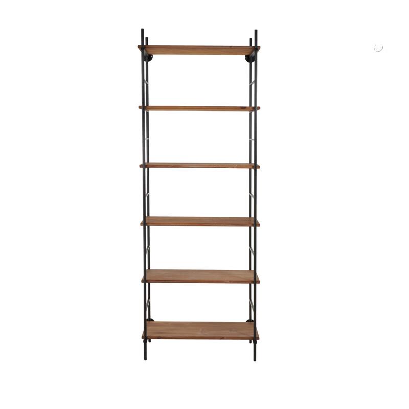 Wood Rectangular 6 Level Shelving Unit with Black Metal Ladder Frames - Brown - Roche River Decor