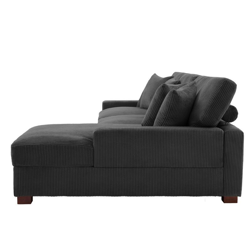 118" W Corduroy L-shape Modular Sectional Sofa with Pillows