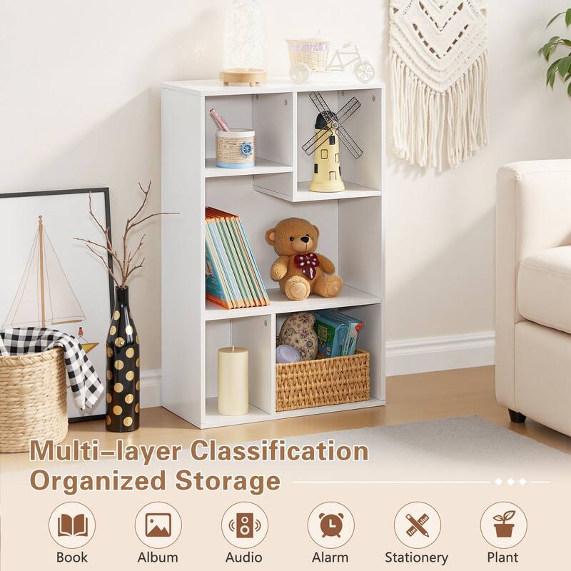 VECELO Widened Version, 3-Tier Five Open Cube Wooden Bookcase Organizer, Bookshelf, Book Storage