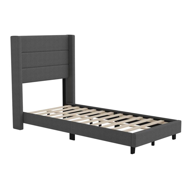 Upholstered Platform Bed with Wingback Headboard