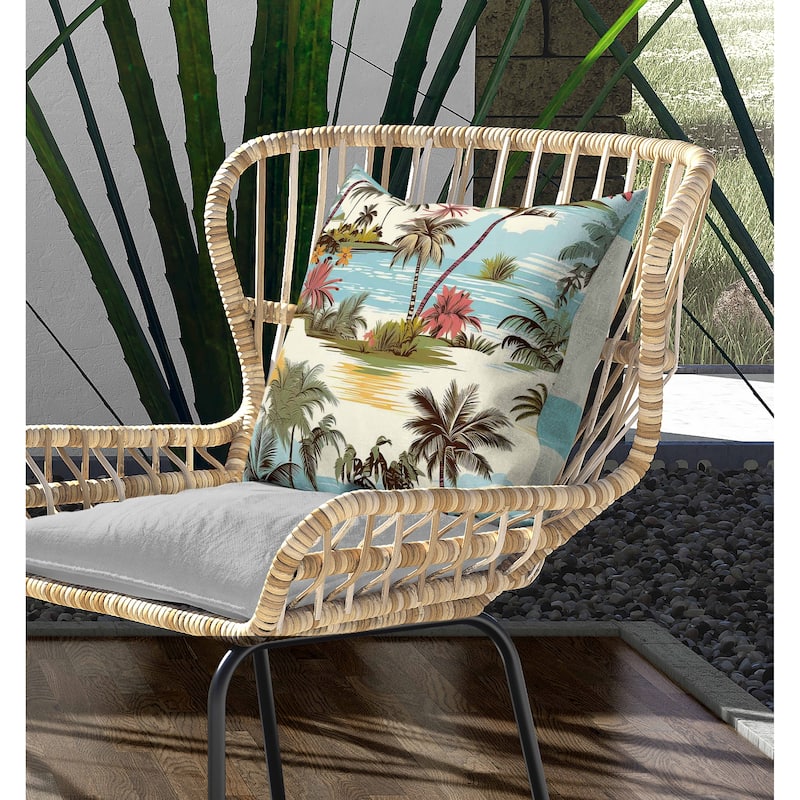 Tropical Beach Indoor/Outdoor Reversible Throw Pillow Blue and Pink