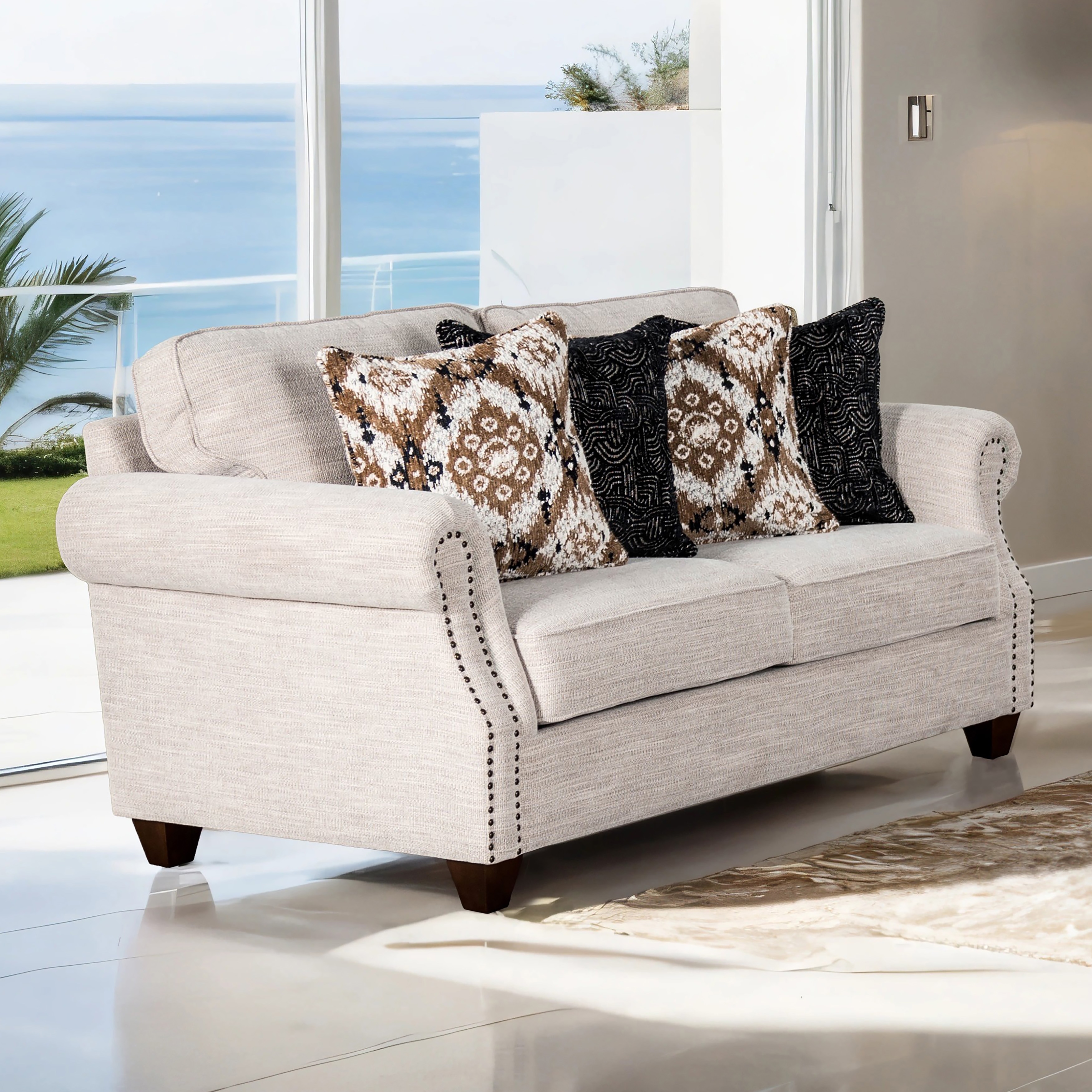 Furniture of America Zraine Light Grey Solid Wood Loveseat with Accent Pillows