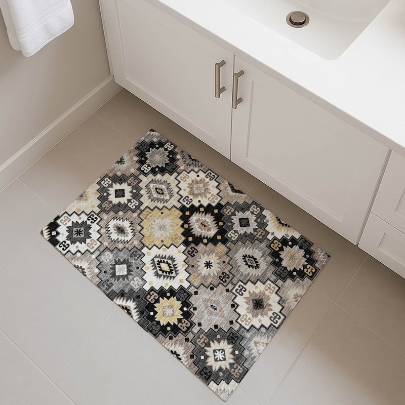 Premium Washable Super Soft Southwest Tribal Mayfield Rug - Black - 1'8" x 2'6"