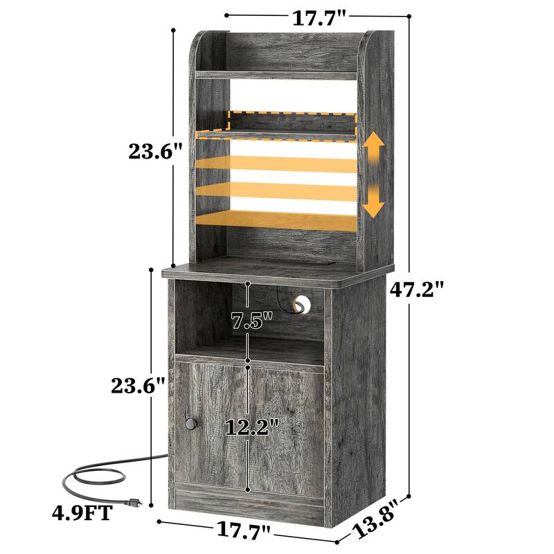 47" Nightstand with Charging Station and LED Lights,Industrial Bedside End Side Table with Adjustable Bookshelf Storage Cabinet