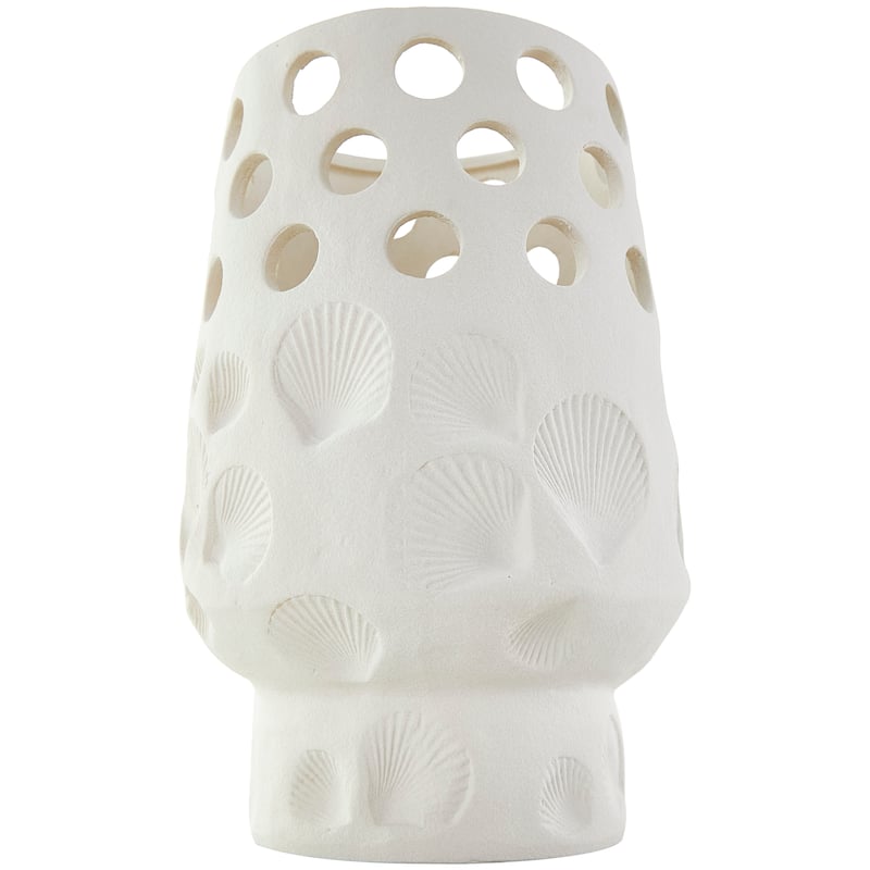 White Ceramic Shell Vase with Circular Cutouts