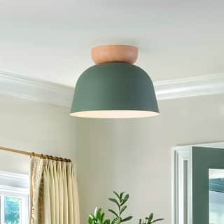 1-Light Blue/Green Dome Shape Flush Mount Ceiling Light - 11.02-in W x 11.02-in D x 7.87-in H