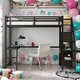 preview thumbnail 2 of 10, Kids and Baby Full Size LED Loft Bed with L-shaped Desk,USB,Wardrobe