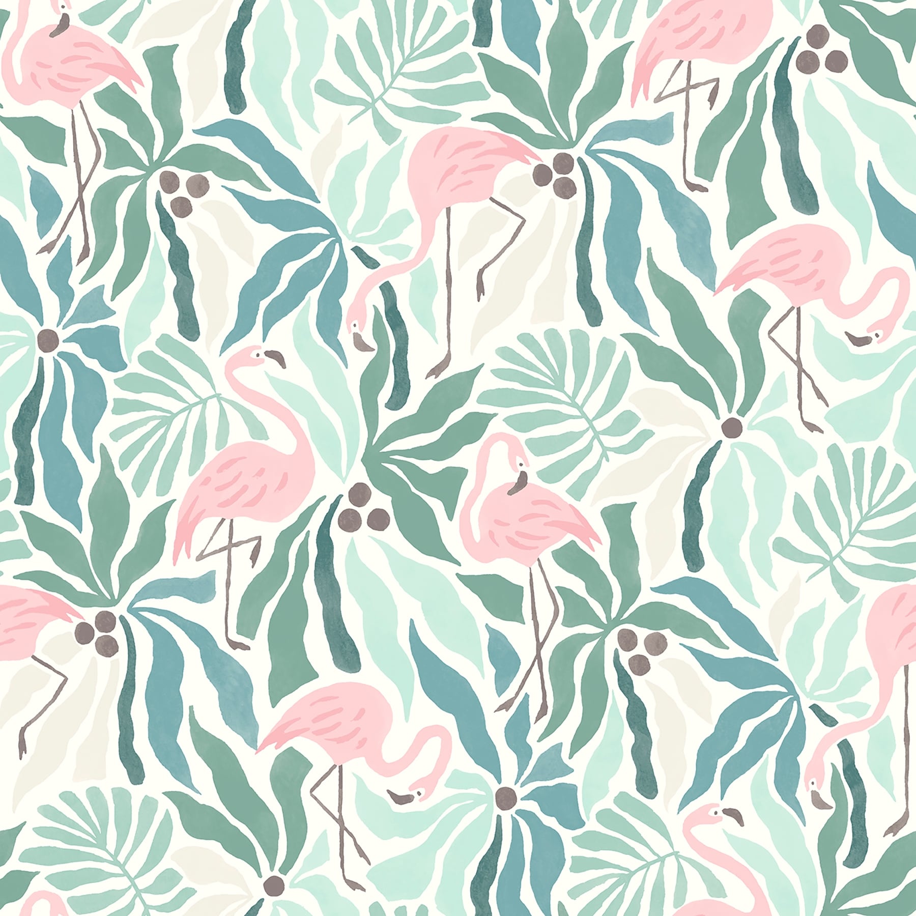 WallPops Flamingo Fun Green Peel and Stick Wallpaper