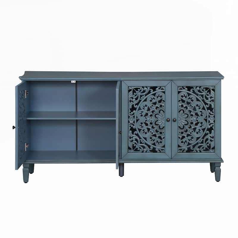 Carved Flower Door Large Storage Cabinet With Metal Handle