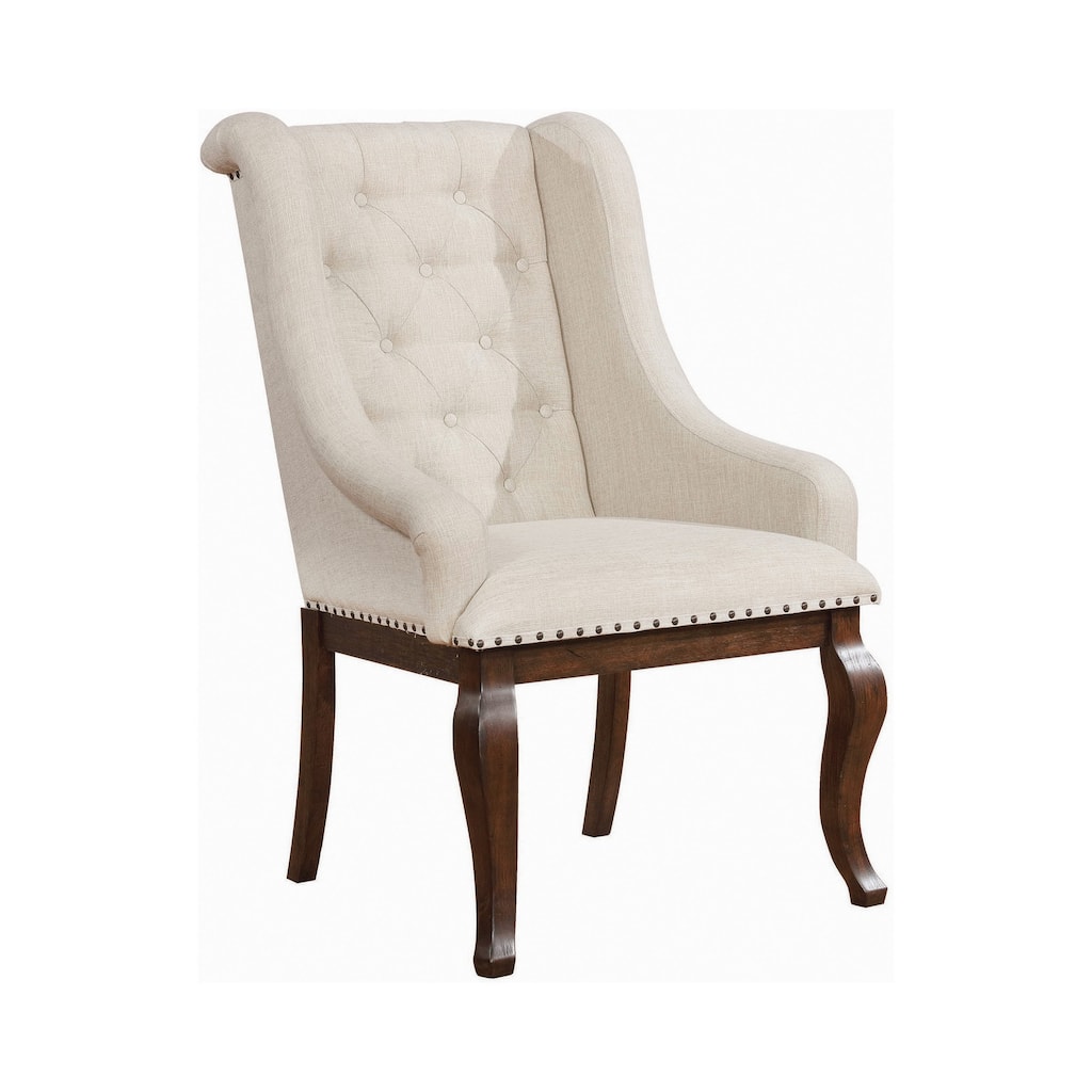 30 Inch Armchair with Wingback Design, Tufted Back, Nailhead Trim, Beige