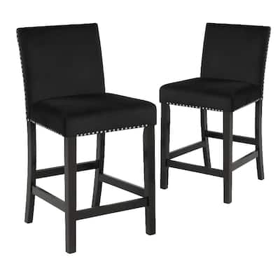 40 Inch Set of 2 Wooden Counter Height Chair with Velvet Seat and Nail-Head Trim Details - 18.75” L x 22.25” W x 39.5” H