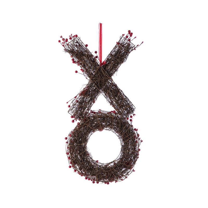 Glitzhome 24"H Valentine's XO Shaped Wreath Red Berry Garland