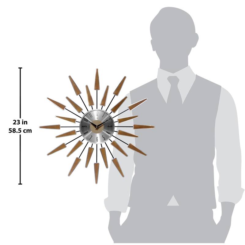 Satellite Starburst Mid-Century Modern Large 23 inch Wall Clock by Infinity Instruments - 23 x 2 x 23