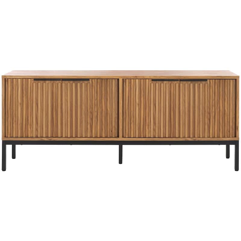 SAFAVIEH Lylia 4-Door Entertainment Media Stand (Fits up to 65" Flatscreen TV) - 60.8 in. x 17.7 in. x 24.6 in. - Oak/Black