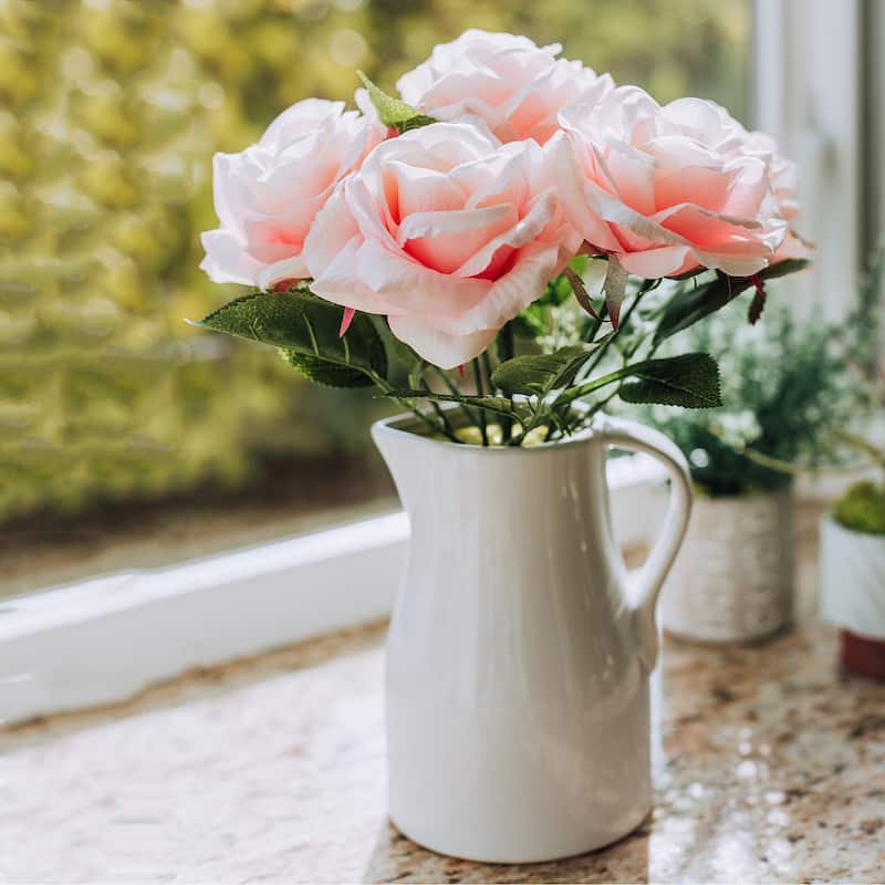 12" H Roses in Ceramic Water Pot,Pink - ONE-SIZE