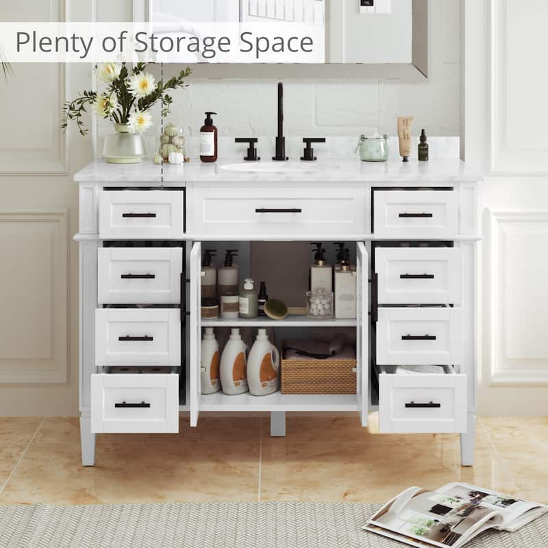 36/48/60 in. Bathroom Vanity with Ceramic Undermount Sink, Wood Cabinet, and storage drawers