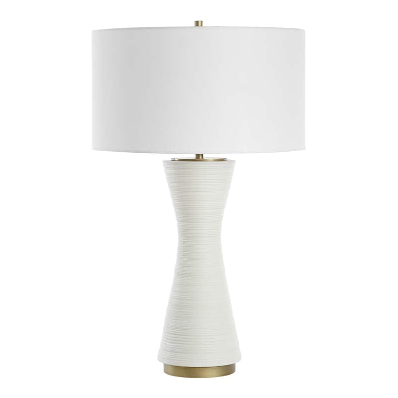 Matte White Table Lamp with Drum Shade - 29.75" - Antique Brass Finish