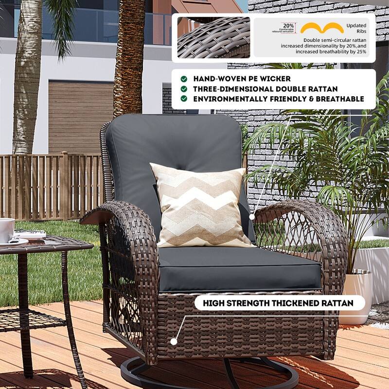 Patio Watcher 6-Piece Brown Wicker 360-Degree Patio Conversation Outdoor Rocking Chair Set with Cushions