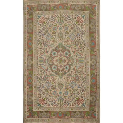 Hand Knotted Oriental 100% Wool Carpet Traditional Floral Beige & Ivories Tabriz Area Rug - 11' 0'' X 7' 10''