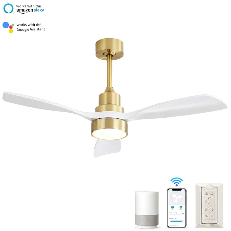 48 Inch Smart Wood Ceiling Fan with Light and Remote/App Control, Integrated LED Included - Gold with White(Smart)
