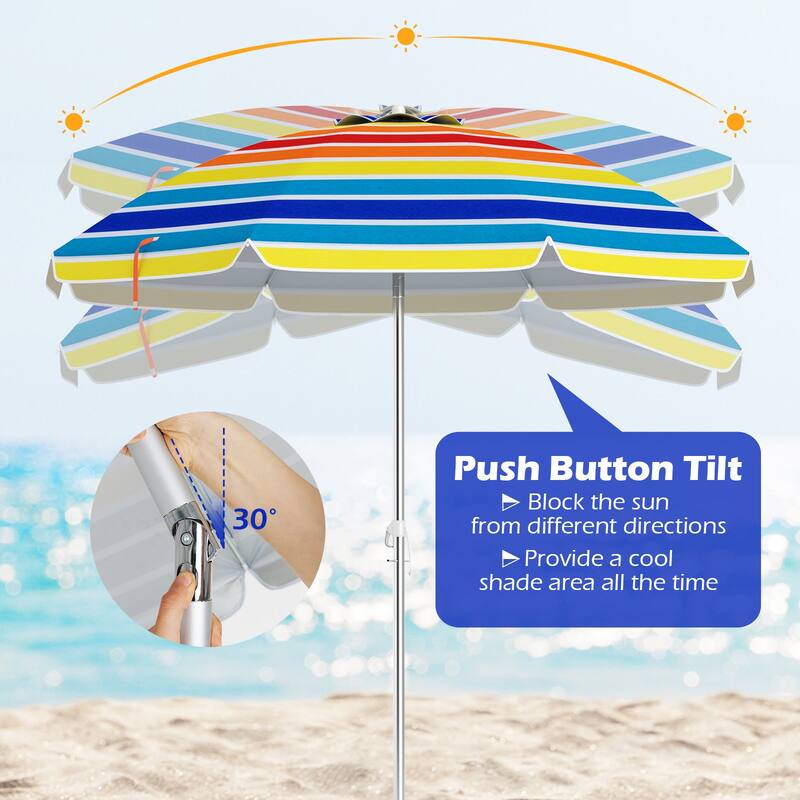 6.5 Feet Multi-Color Portable Beach Umbrella with Adjustable Tilt Air Vent Sun Protection and Carry Bag