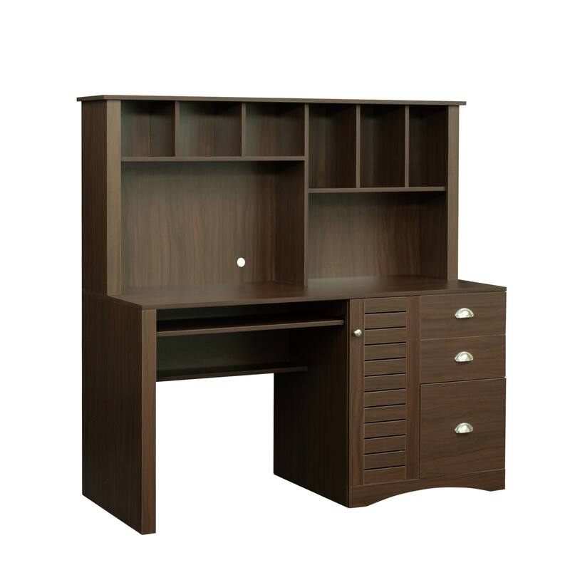 Spacious Home Office Computer Desk with Hutch, 2-Tier Shelf & 3 Drawers