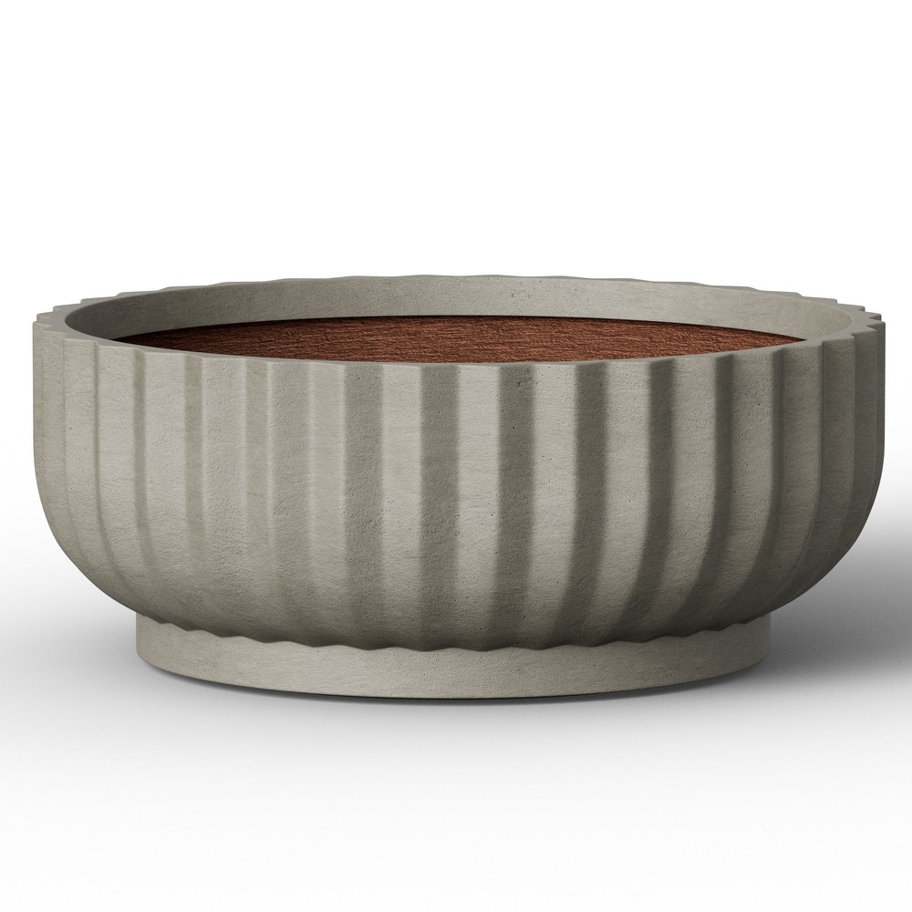 Concrete Round Planter / Pot Ribbed Design Planter Bowl