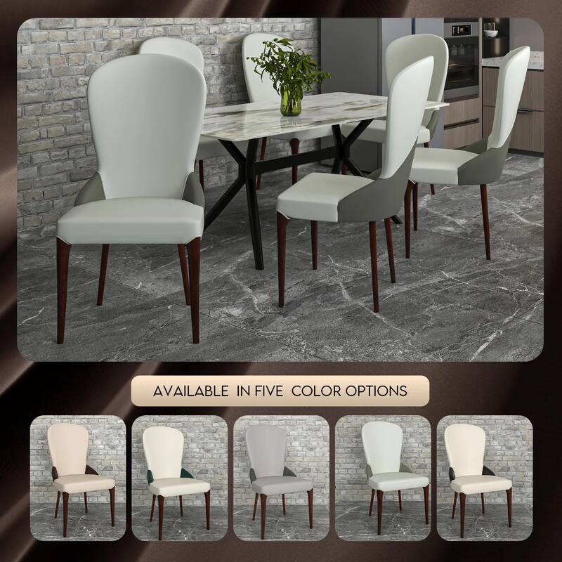 Havana Leather Upholstered Solid Wood Dining Chair Two-Tone Color Design Set of 4