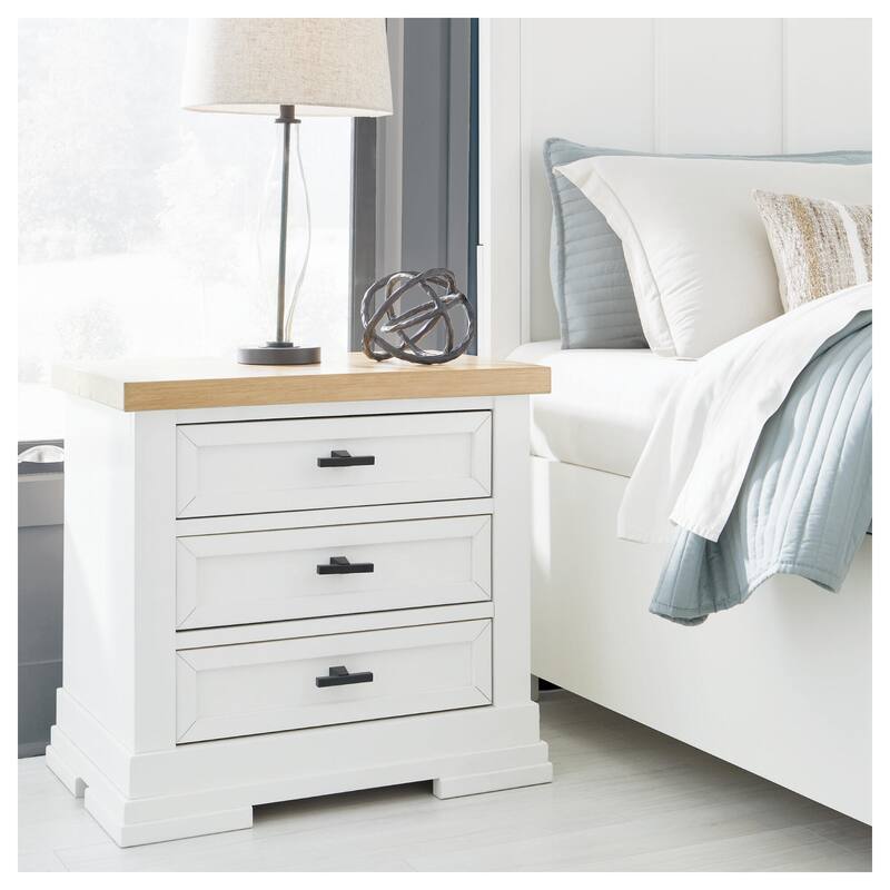 Signature Design by Ashley Ashbryn White/Natural Nightstand - White/Natural - 3-drawer