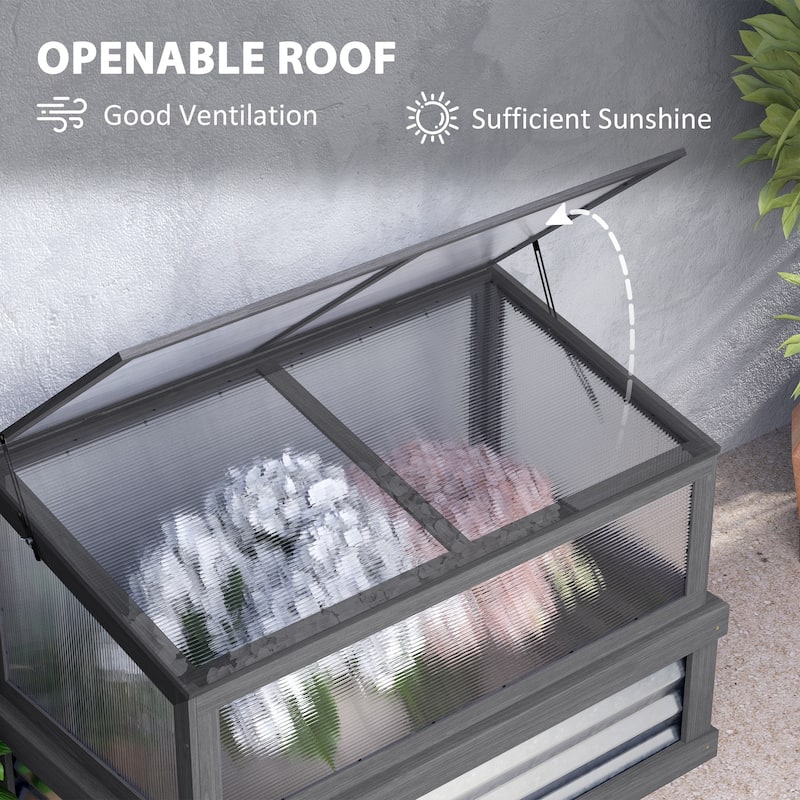 Outsunny Raised Garden Bed with Polycarbonate Greenhouse, Lean-to Garden Wooden Cold Frame Greenhouse