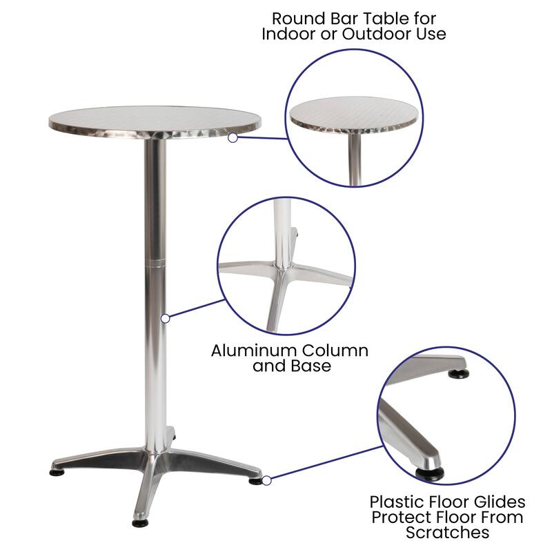 Indoor/Outdoor 23.5" Aluminum Round Bar Height Table with Cross Base