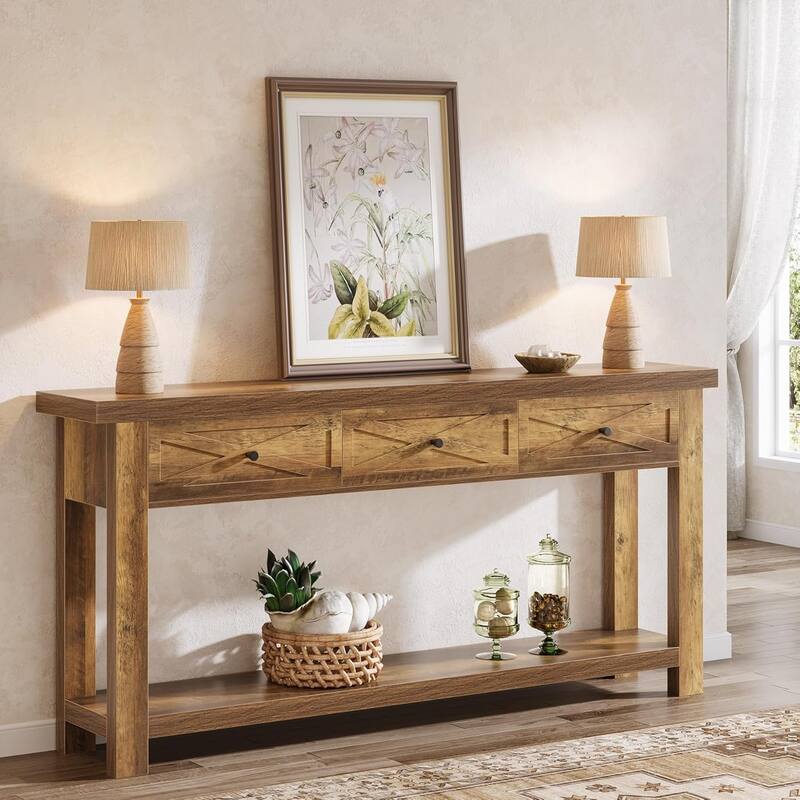 71-Inch Console Table with 3 Drawers, Extra Long Entryway Table for Hallway, Living Room