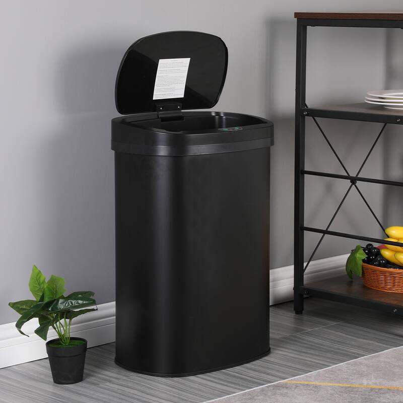 Motion Sensor 13 Gallon 50 Liter Stainless Steel Odorless Slim Trash Can by Furniture of America - Black