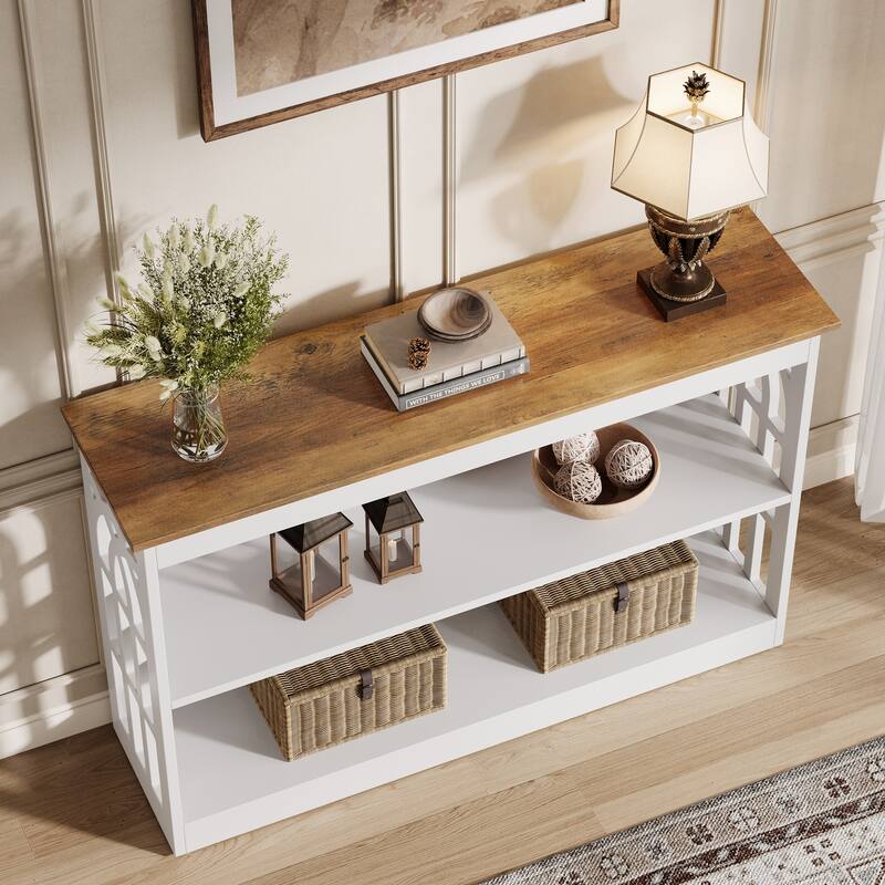 41 Inch Modern Console Table for Entryway, White Sofa Table with 3-Tier Storage - 11.81" D x 41.34" W x 31.5" H