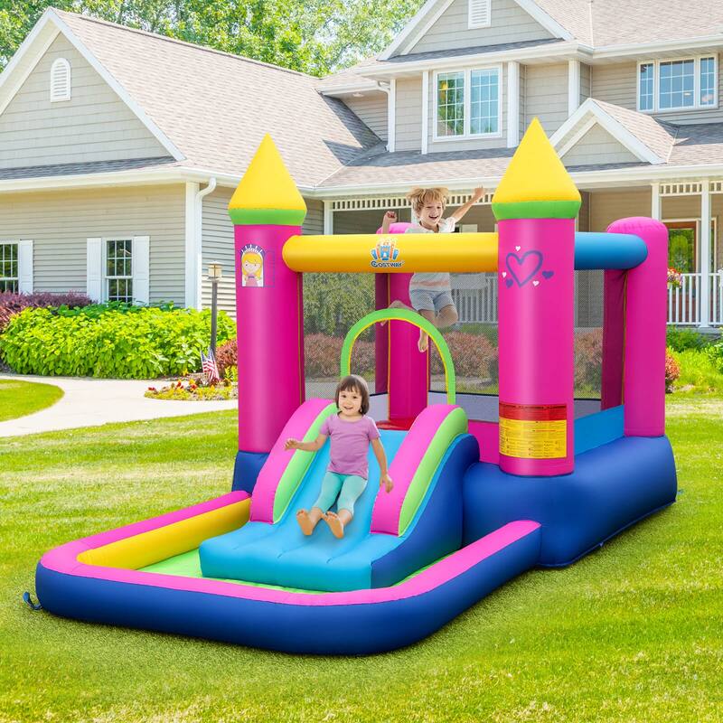 Costway 4-in-1 Kids Princess-themed Bouncer with Slide Basketball Hoop - Multicolor