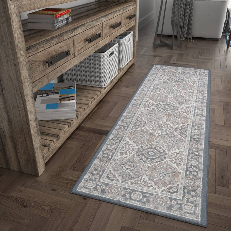 Carrington Traditional Oriental Indoor Area Rug - 2'3'' x 10' Runner - Grey