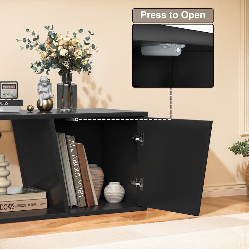 Pocassy Extendable TV Stand with Sliding Doors Minimalist Rectangle