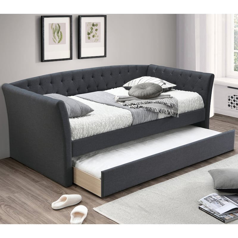 Burlap Upholstered Day Bed With Trundle