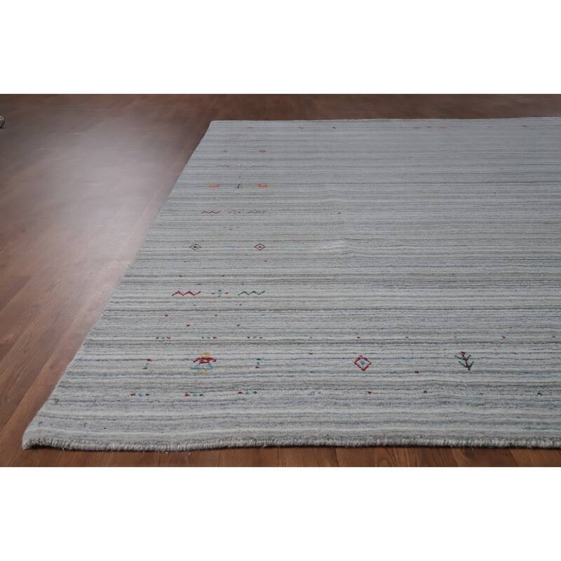 Hand Knotted Oriental Silk Carpet Tribal Animal Pictorial Greys & Charcoal Gabbeh Area Rug - 10' 1'' X 8' 2''