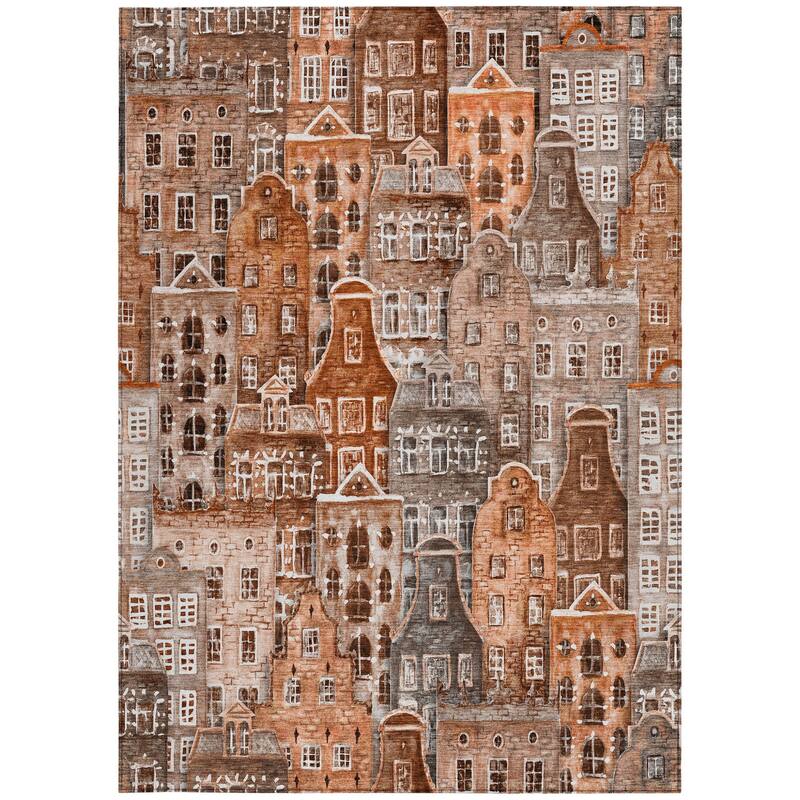 HomeRoots Village Houses Transitional Rectangle Outdoor Rug