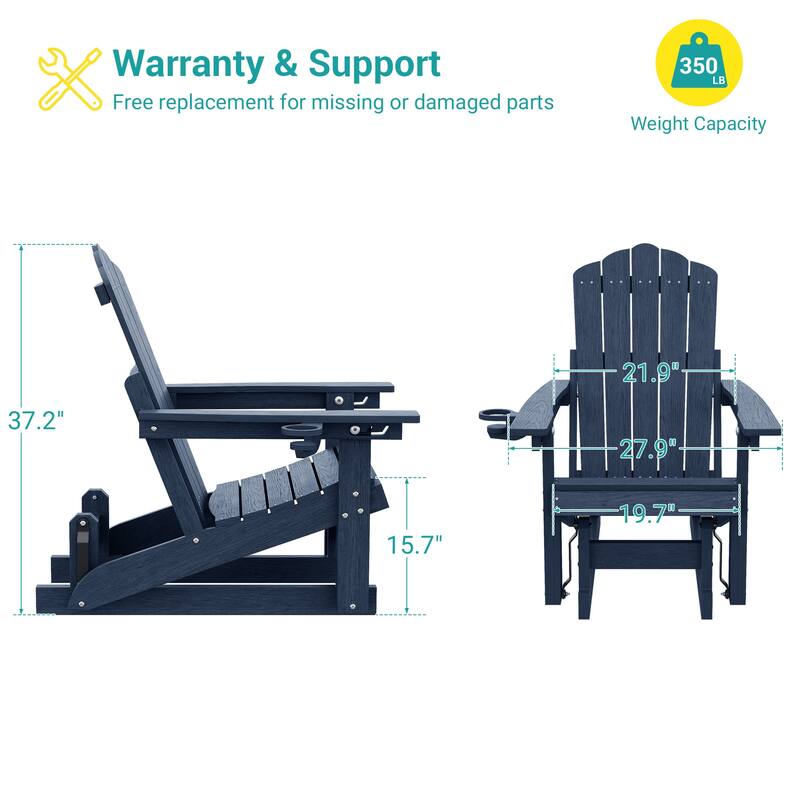 Glider Adirondack Chair 3-Position Adjustable, HDPE Wood-Like Texture