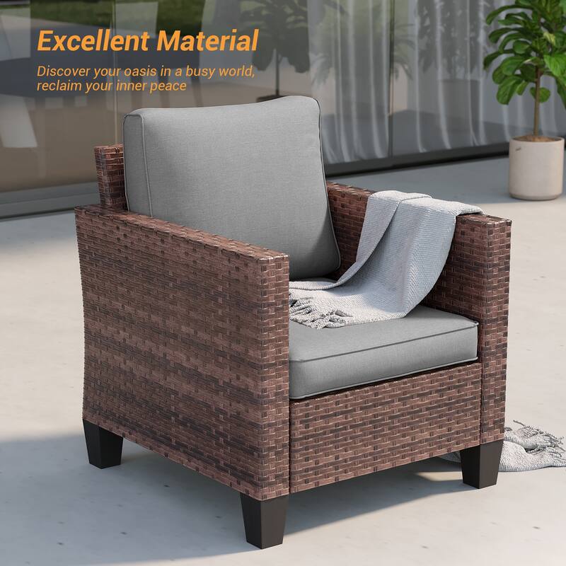 BONOSUKI 2Pcs Patio Single Sofa Set Brown Rattan Outdoor Furniture Set