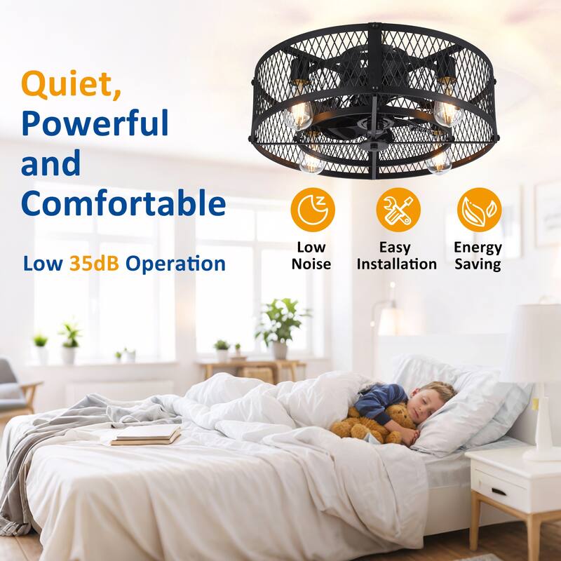 20-26Inch Caged Ceiling Fan with Light and Remote: APP Control Quiet DC Motor (E26 Bulbs Included)